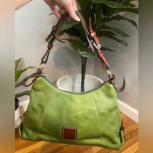 EUC Vintage Dooney & Bourke Hobo Whipstitch Leather Shoulder Handbag Apple Green - Picture 2 of 11